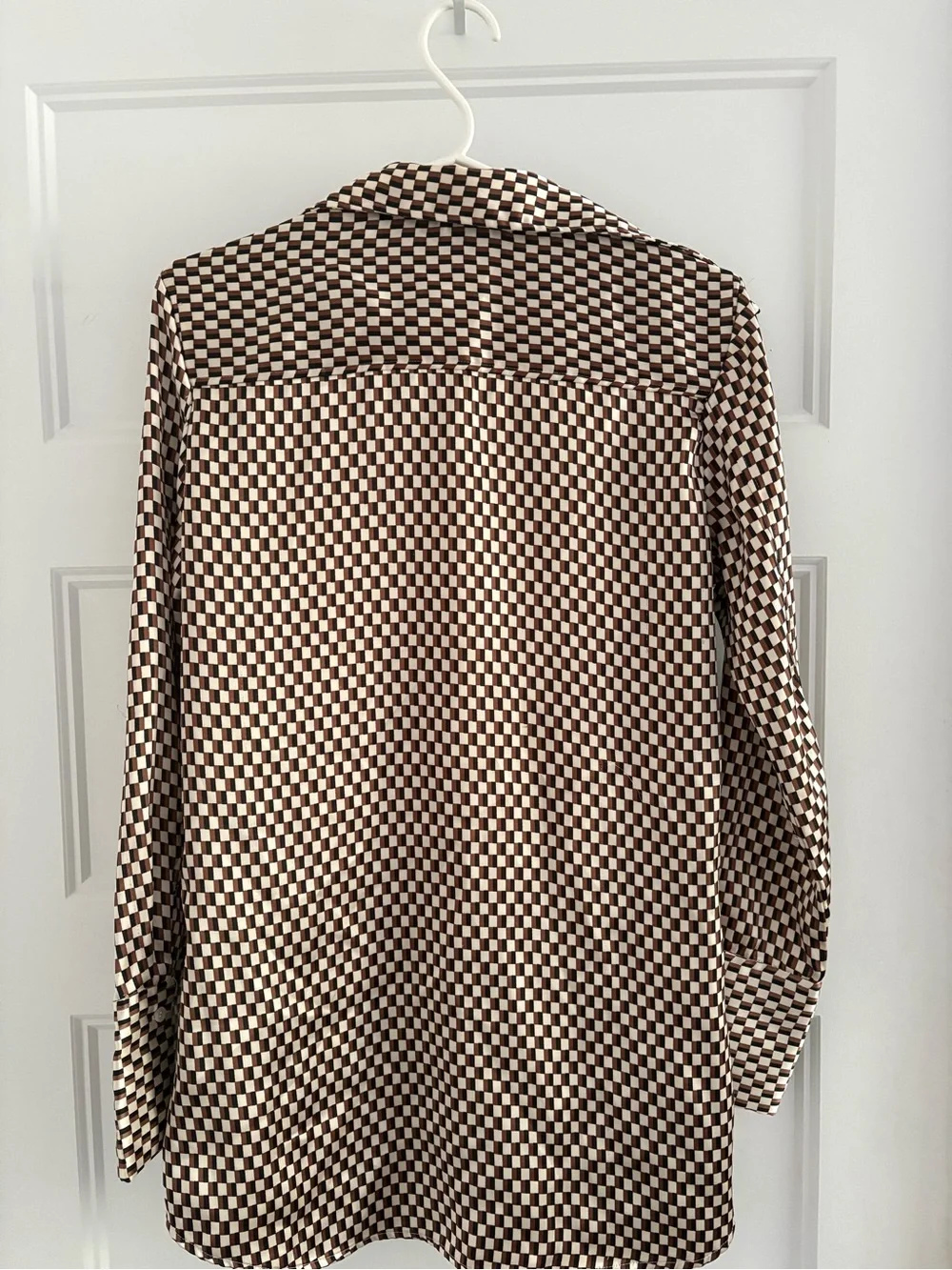 H&M Brown and Cream Checker Print Button-Down Shirt - Picture 2 of 3
